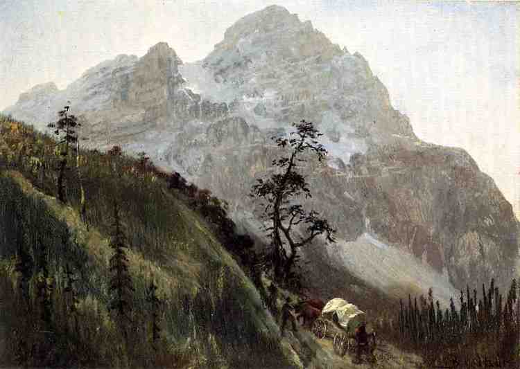 Albert Bierstadt Oil Painting Western Trail, The Rockies - Click Image to Close